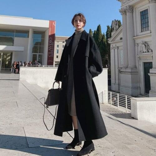 Long Black Woolen Coat Womens 2020 Winter Korean Style Hepburn Thick Fashion Elegant Chic Classic Cashmere Coat Casaco Feminino
