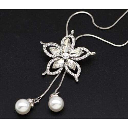 Shinning Crystal Flower Tassel Long Necklace Women Bijoux New Fashion Jewelry Necklaces & Pendants Gift