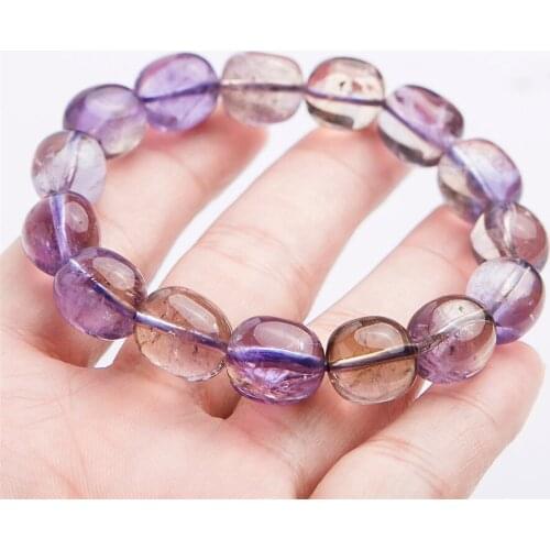 Precious Yellow Purple Natural Ametrine Bracelets Women Lady Stretch Natural Citrine Amethyst Crystal Bead Bracelet 12*15mm