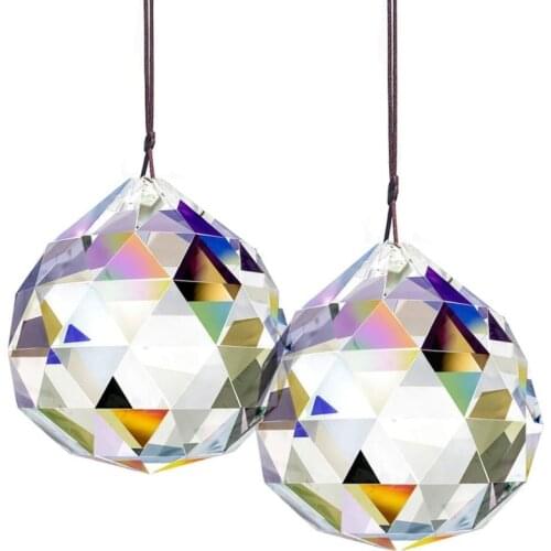 H&D 2pcs Clear 50mm Crystal Ball Prism Pendant Faceted Chandelier Hanging Pendant Lighting Ball Suncatcher Wedding Home Decor