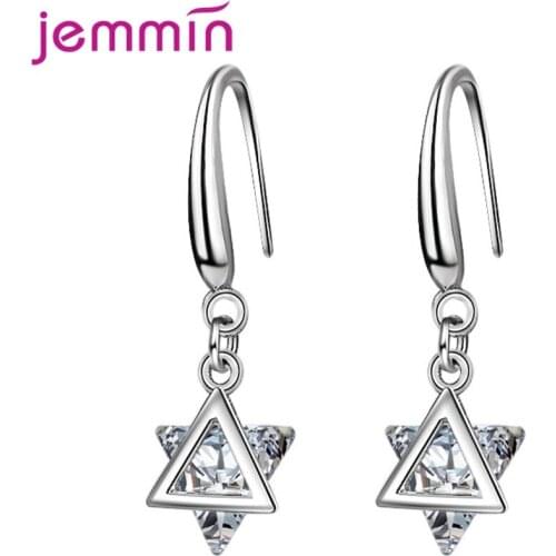 Korean Style Women CZ Crystal 925 Sterling Silver Drop Earrings Triangle Shape Cubic Zircon Jewelry Birthday Gift Wedding Bijoux