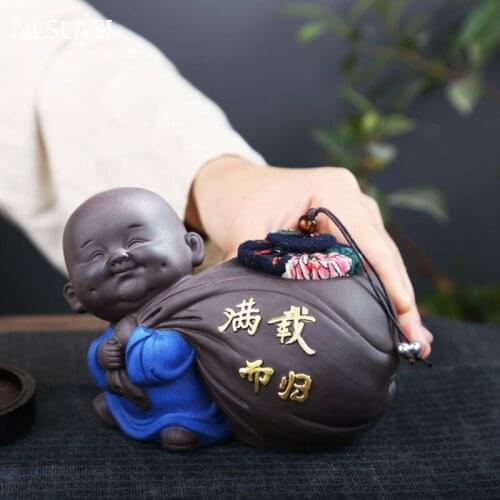 Creative Small Monk Model Purple Clay Tea Caddy Tieguanyin Containers Travel Tea Bag Sealed Coffee Storage Tank Tea Organizer
