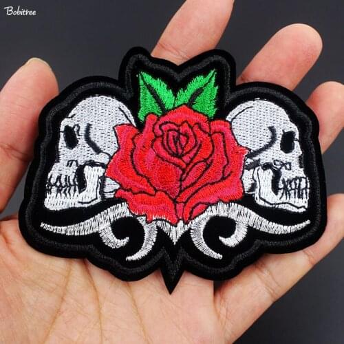Fashion Flower Punk Rose Skull Patches for Clothes Iron On Embroidery Badges for Girls Jackets Jeans Stickers