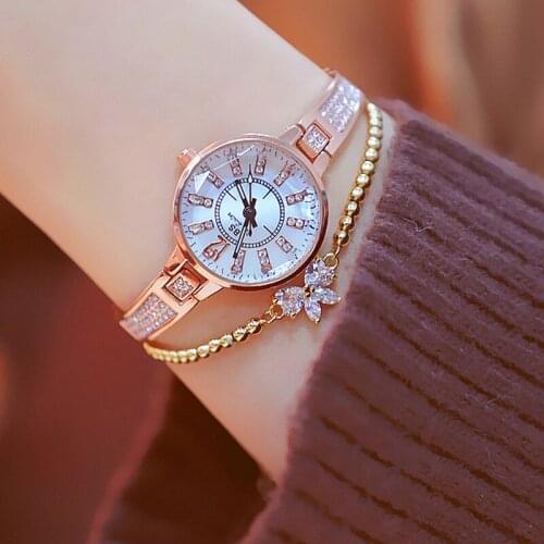 Fashion Lady Big Dial Clock Stainless Steel Rhinestone Gold Women Design Quartz Wristwatch Montre Femme Relogio Feminino