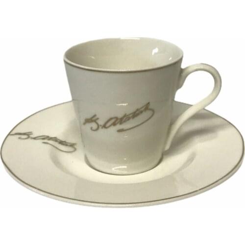 Turkish Coffee Cup Set For 6 Person, Mustafa Kemal Ataturk Sign, Porcelain, Special Gift, Gonul Collection