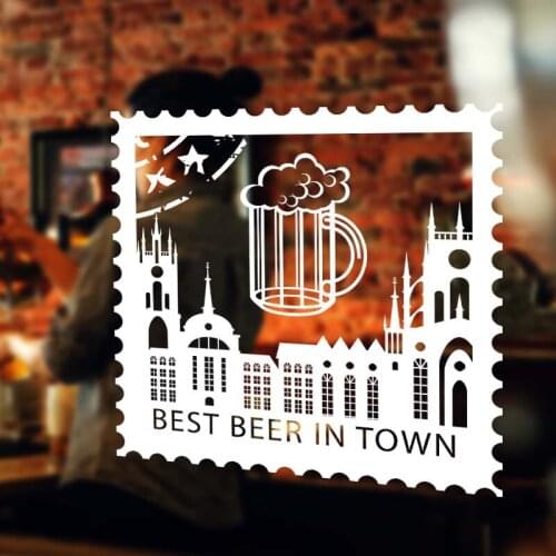 Beer Sticker Bar Best Beer In Town City Silhouette Vintage Shop Decor Sign Retro Bar Pub Poster Decal Vivyl
