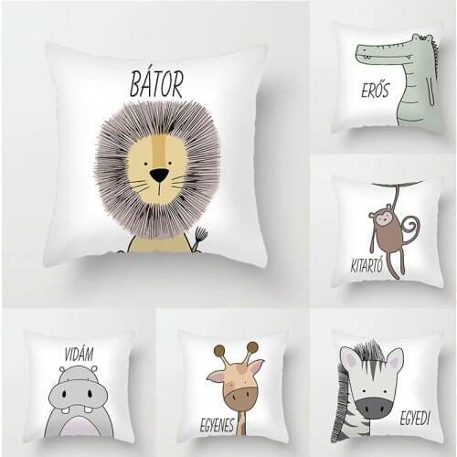 Nordic Zebra Hippo Giraffe Lion Crocodile Pillow Case Decor Animal Cushion Cover for Sofa Pillowcase Pillow Covers 45x45cm