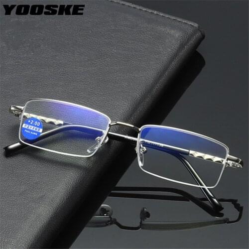 YOOSKE Anti-blue light Half Frame Reading Glasses Women Men Business Presbyopic Eyeglasses Diopter +1.5 +2.0 +2.5 +3.0 +3.5 +4.0