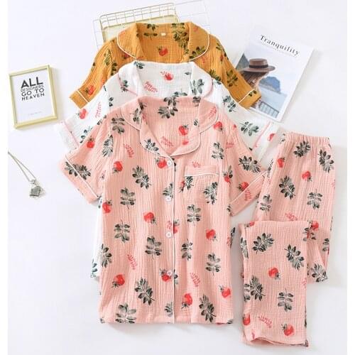 Summer Pajamas for Women Pure Cotton Gauze Short Sleeve Trousers Pajamas Set Thin Soft and Comfort Korean Home Two Piece Set