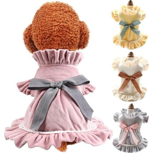 New-Cat Dog Princess Dress Puppy Skirt Clothes Outfit Pet Cat Ruffled Patched Princess Sweet Bowtie Dress Solid Color Dog Clothe