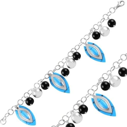 Silver 925 Sterling Turquoise Gemstone Bracelet