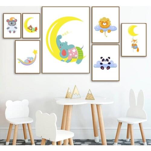 Elephant lion panda Fox rabbit Bear Nursery Wall Art Canvas Painting Nordic Posters And Prints Wall Picture Baby Kids Room Decor