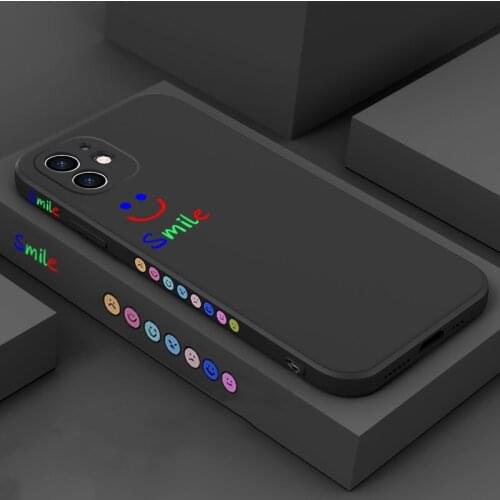 Ultra-thin Cute Smile Square Liquid Silicone Phone Case For iPhone 12 11 Pro SE XS Max XR X 8 7 6 Plus Luxury Shockproof Cover