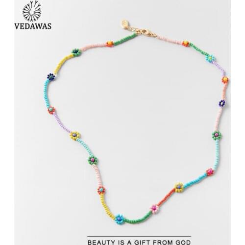Vedawas Korean ZA Little Flower Beads Necklace for Women Boho Cute Rinbow Daisy Strand Necklace Accessories Jewelry Wholesale
