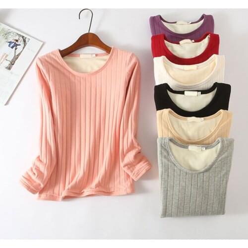 2021 Spring Velvet Long Sleeve T Shirt Women Undershirt Solid Plush O Neck Elastic Tops Female Slim Warm Shirt Winter