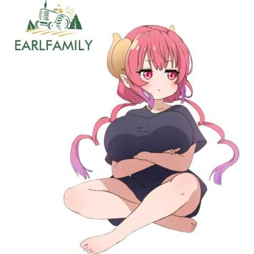 EARLFAMILY 13cm x 10cm Funny Car Stickers for Kobayashis Maid Dragon Iruru Decal Vinyl Car Wrap Motorcycle Waterproof Decor