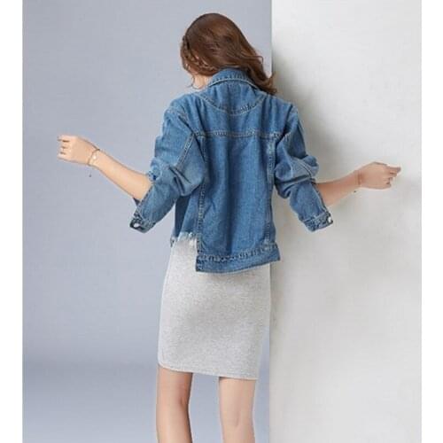 Women Slim Fit Short Denim Jackets Irregular Long Sleeve Lapel Tassel Frayed Embroidered Flower Jeans Coats Ladies Streetwear