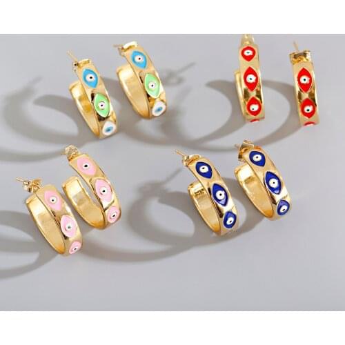 Bohemian Gold Silver Plated Round Coin Evil Eye Earrings For Women Drop Gold Earings Party Cubic Zirconia Jewelry