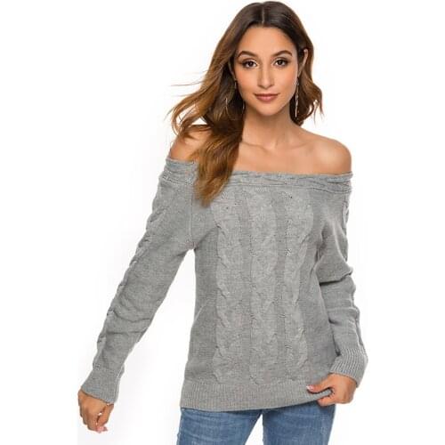 Womens Off Shoulder Twist Knit Sweater Long Sleeve Sexy Sweatshirt Pullover Tops