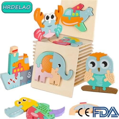 1Pcs Baby Montessori Wooden 3D Puzzle Educational Wild Animal Lion Wooden Toy Wooden Sensory Mathematic Jigsaw Learning Toy Gift