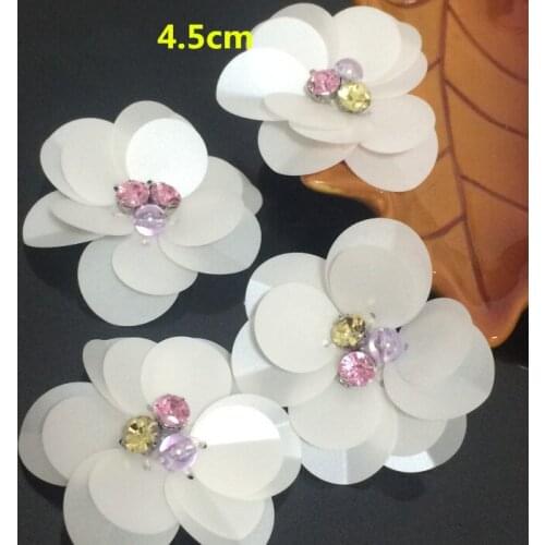 10Pcs White Rhinestone Flower Beaded Patch Clothing Sewing on Patch Beading Applique Clothes Decoration Patch DIY Accessories
