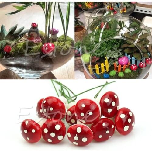 10Pcs Mini Red Mushroom Garden Ornament Miniature Plant Pots Fairy DIY Dollhouse