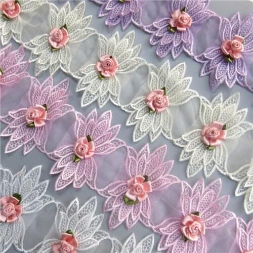 10x Net Voile Flower Lace Trim Embroidered Lace Ribbon Fabric Sewing Supplies Craft For Costume Dress Hat Decoration 10.5*6.7cm
