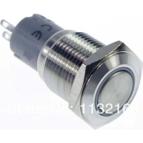 16mm LED Yellow Color Ring Stainless Steel Illuminated Maintained /Latching 1NO 1NC Push Button Switch 3V/6V/12V/24V/36V/48V