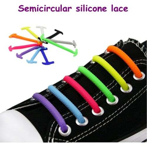 16pcs/lot Silicone Shoelaces Elastic Semicircle Silicone Shoelace Special No Tie Shoelace Men Women Shoe Laces Rubber Zapatillas