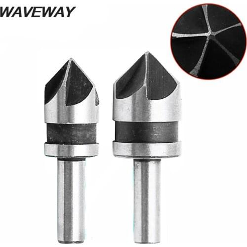 2pcs 5 Flute Countersink Drill Bit HSS 82 Degree Point Angle Chamfer Chamfering Cutter 1/4" Round Shank For Power Tool