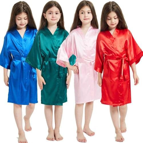 3 6 9 12 Y Satin Silk Bathrobe Pink Blue Baby Boy Bath Robe For Girls Children Summer Kids Kimono Spa Towel Robes Peignoir Bebe