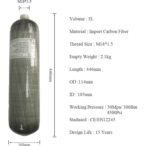 AC103 Acecare PCP Air Rifle 4500PSI Carbon Fiber Gun Cylinder 3L Paintball Tank Accessories For Pellet Airguns Carbine Hunting