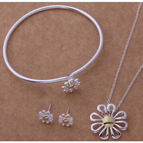 AS125 Hot Sale Free Shipping Silver Fine Jewelry Sets,925-Sterling-Silver Charms Fashion Earring 219 + Necklace 302+ Bangle 025