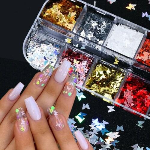 New 12 Grid/Set Nail Glitter Sequins Sparkly 3D Thin Butterfly Flakes Polish Decor for Nail Art Accessories