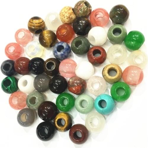 Hot Good Quality Natural Stone Round Shape Large Big Hole Beads 14mm 16mm for Bracelet Charms Jewelry Making Wholesale 30pcs/lot