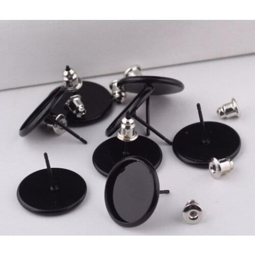 Onwear 40pcs 10mm 12mm 14mm cabochon earring base settings black painted blank earrings bezels diy jewelry findings