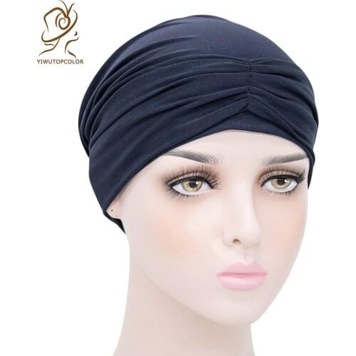 New Style Headwear Casual Streetwear Female Muslim Indian Hat Milk Silk Bottoming Hat Forehead Folds Muslim Headscarf Cap