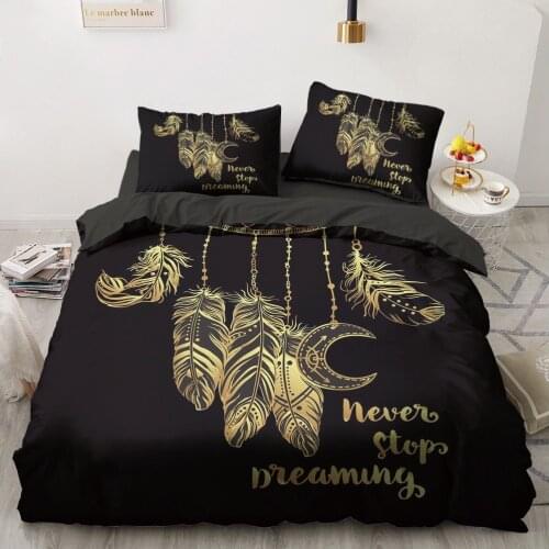 3D Luxury Dreamcatcher Duvet Cover Set Bohemia Comforter Quilt Cover Bed Linen Black Gold Lotus Design Printed Bedding Sets