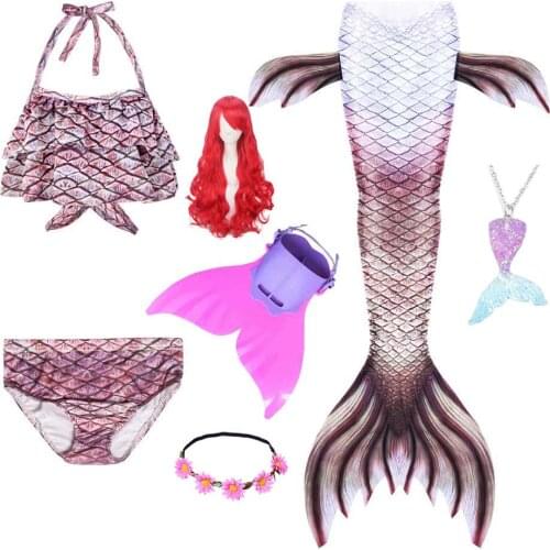 Girls Swimming Mermaid Tail Swimming With Monofin Flipper Bikini Swimwear For Girls Glitter Princess Ariel Party Cosplay Costume
