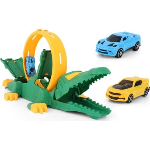 L/S Crocodile Hobby Ejection Inertial Car, 360 Degree Rotating Puzzle Track Launcher Toy for Children Kids Birthday Gift