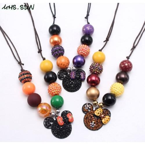 MHS.SUN Fashion Cartoon Pendant Necklace Adjustable Rope Jewelry For Baby Girls Chunky Bubblegum Beads Necklace Jewelry 1PC
