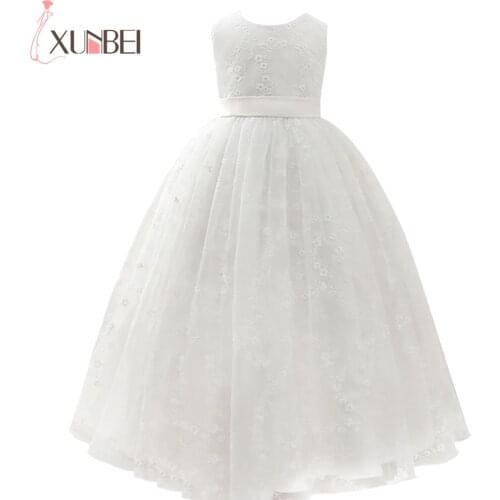 3-12 Years Ball Gown Lace Flower Girl Dresses Knee-Length Embroidery Flowers O-Neck Wedding Party Costume Kids Clothing Casual