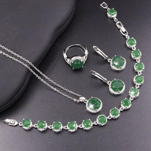 Many Colors Factory Directly Sales Big Round Malay Jade Silver 925 Jewelry For Female Earrings Ring Necklace With Bracelet Set