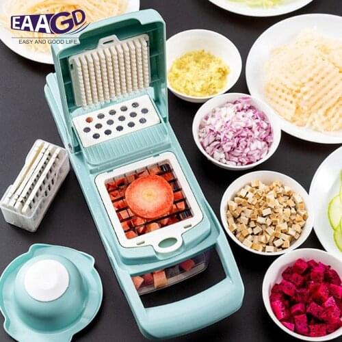 Multifunctional Vegetable Fruit Chopper Slicer with Interchangeable Blades Potato Peeler Drain Basket Kitchen Tool