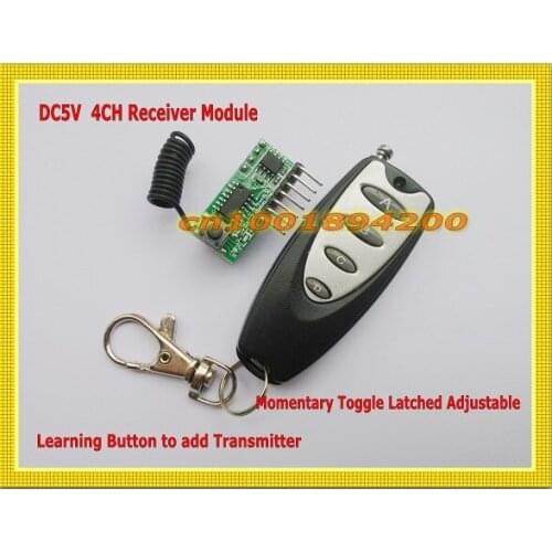 DC5V 4CH RF Receiver Module with Transmitter Encoding Receiver Module 4CH TTL Output Learning Code Momentary Toggle Latched Mini