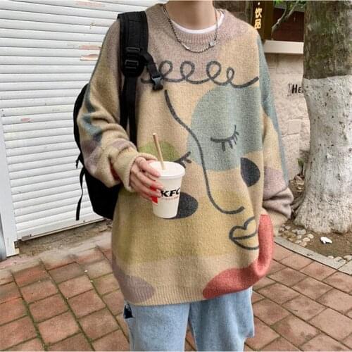 2021 Sweater Men Autumn Winter Thickening Loose Streetwear Korean Style Knit Sweaters Fashion Trend Personalized Couple Clothes