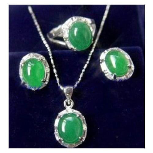 NEW Natural Green jade Earrings Pendant Ring Set