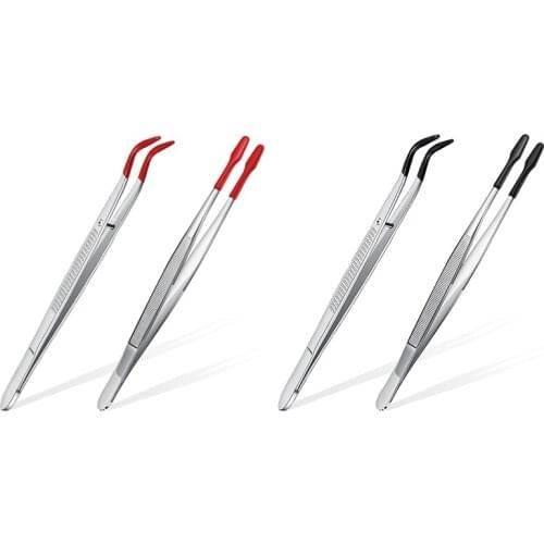 2Pcs Tweezers Tips Set Coated Tips Bent Flat Tweezers Jewelry Hobby Crafts Industrial Electronic Tweezers Tools