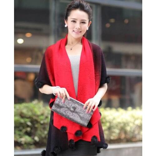 Gradient color rabbit fur jacquard Cape Poncho stole vest Cardigan Knitting lady shawl wraps Sweater #3616