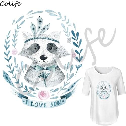 Raccoon Ironing Transfers Patches Heat Press Stickers for Families Lovely Animal Patch DIY Appliques for Parent-childs